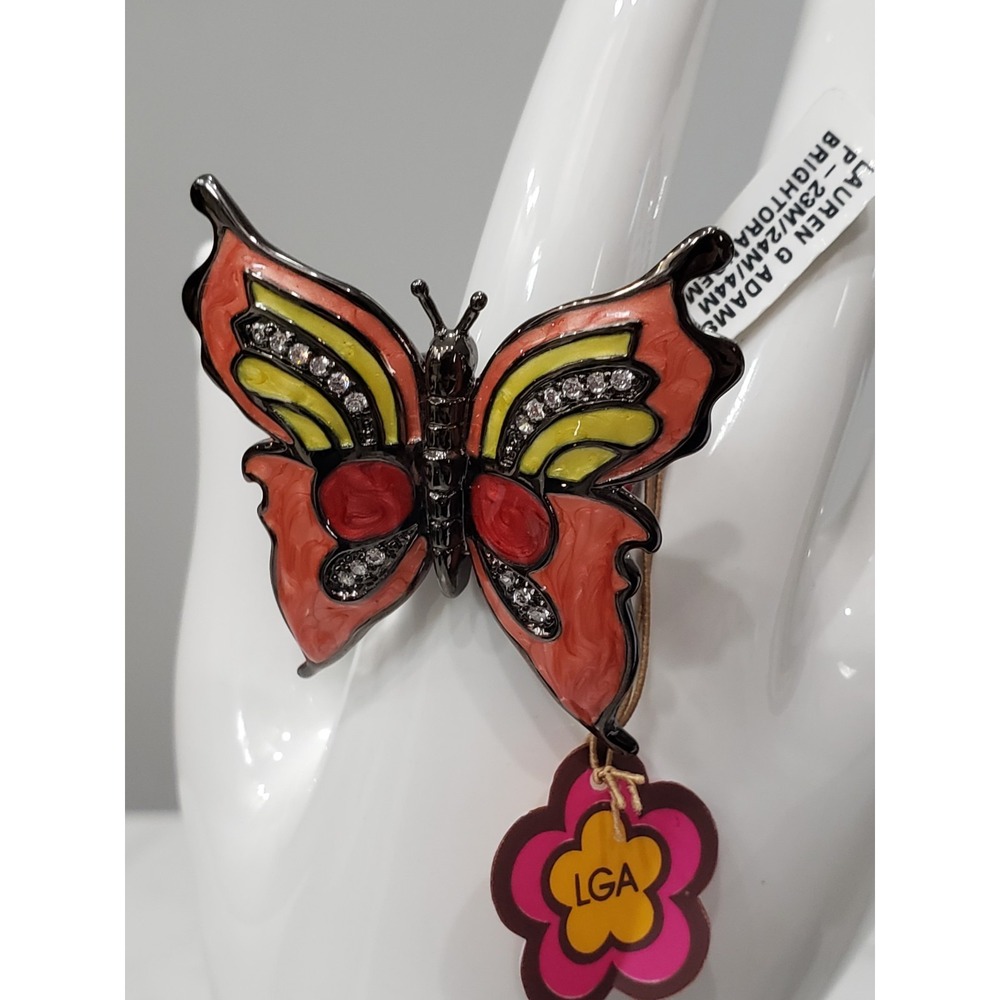NEW RARE Lauren G Adams Butterfly Ring Statement OVersized Cocktail ORANGE RED